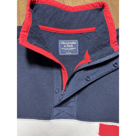 Vtg Abercrombie & Fitch Men’s Quarter Zip Pullover Large White Red Blue Campus - Picture 4 of 5